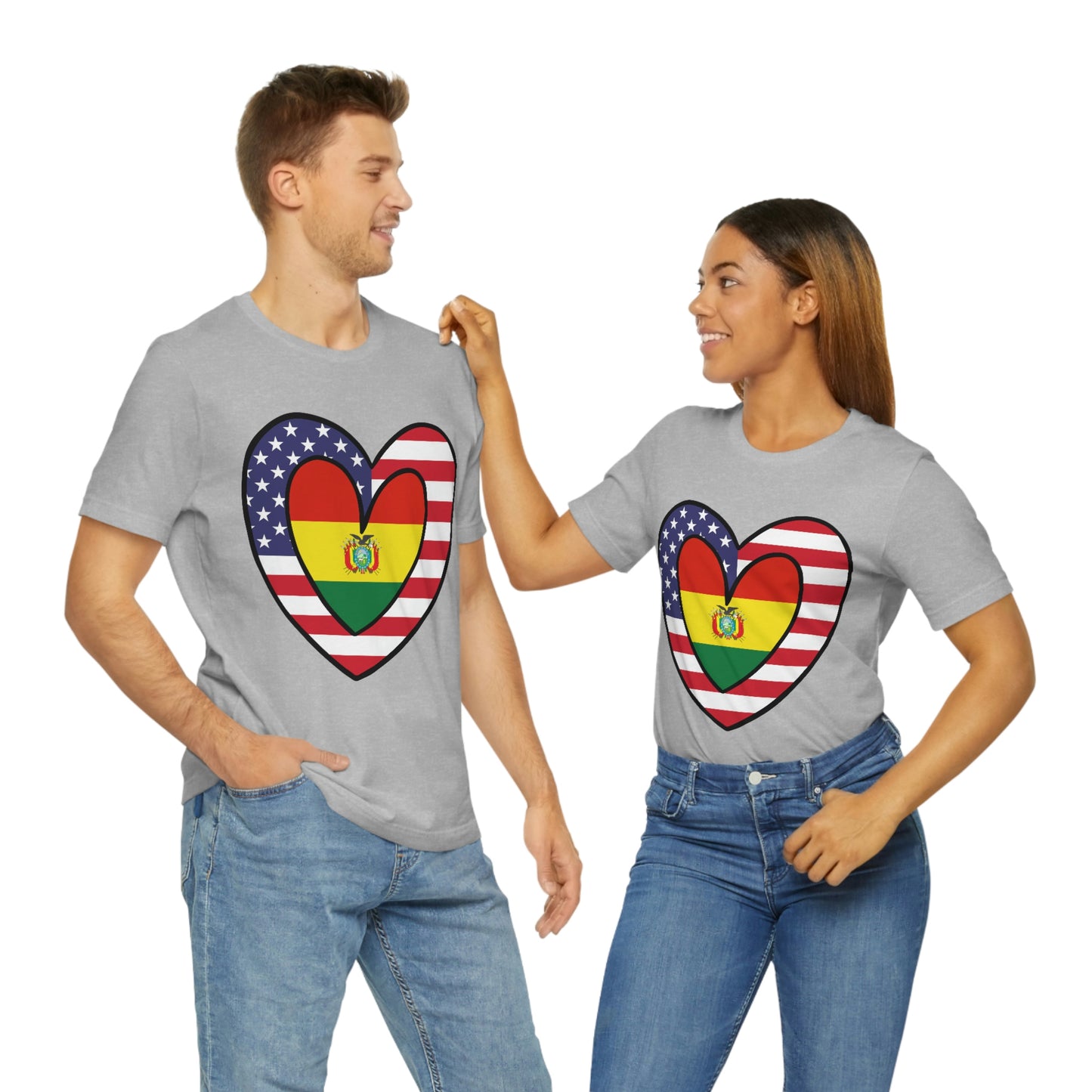 Bolivian American Heart Valentines Day Gift Tee Shirt | Half Bolivia USA Flag T-Shirt