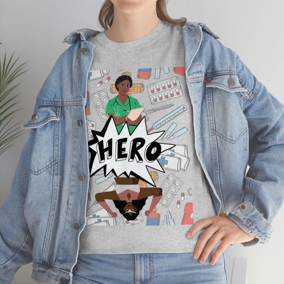 Hero Nurse Shirt | Unisex Black Woman Medical Practitioner Occupation Essential Worker T-Shirt