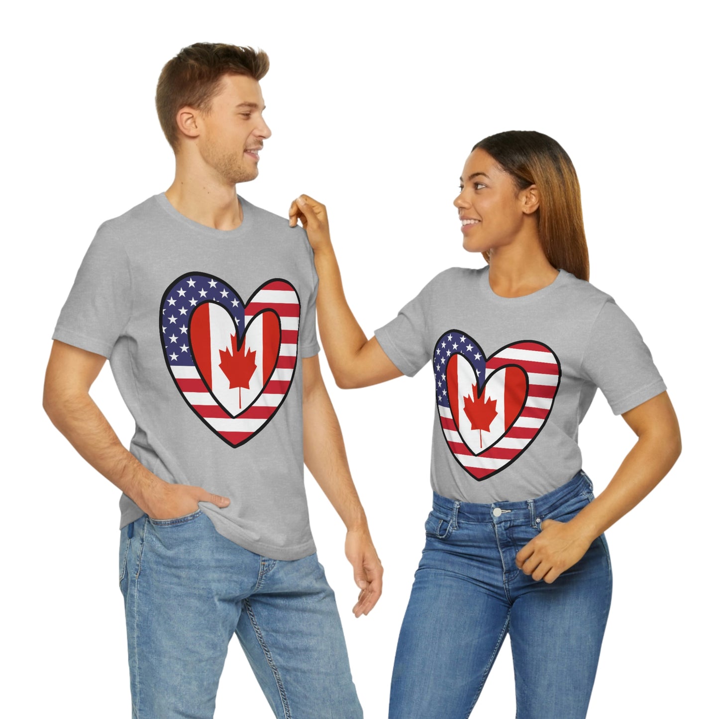 Canadian American Heart Valentines Day Gift Tee Shirt | Half Canada USA Flag T-Shirt