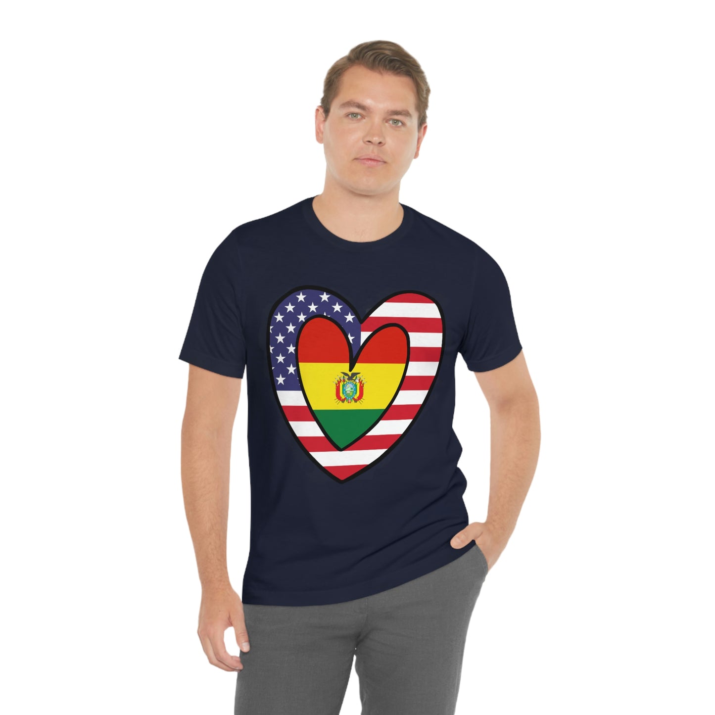 Bolivian American Heart Valentines Day Gift Tee Shirt | Half Bolivia USA Flag T-Shirt