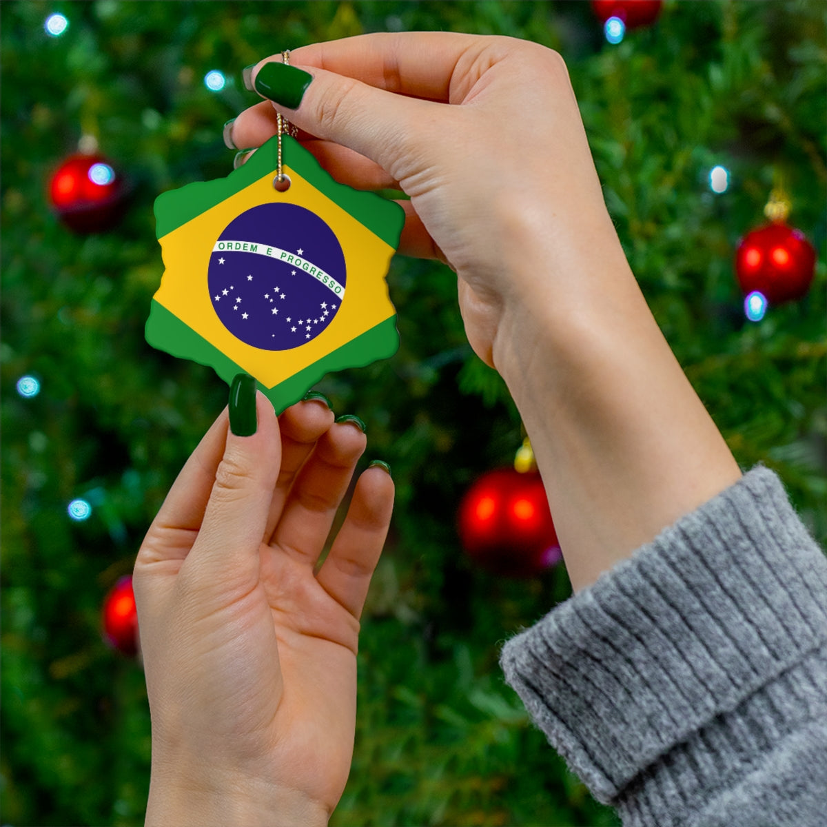 Brazil Flag Ceramic Ornaments | Brazilian Brasil Christmas Tree