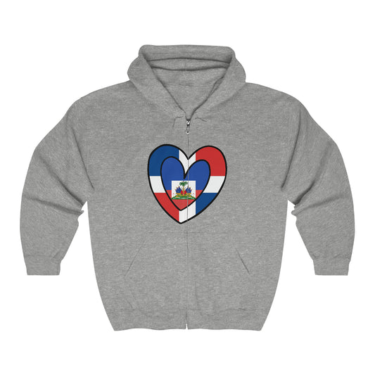 Dominican Haitian Flag Inner Heart DR Republic Haiti  Zip Hoodie | Hooded Sweatshirt