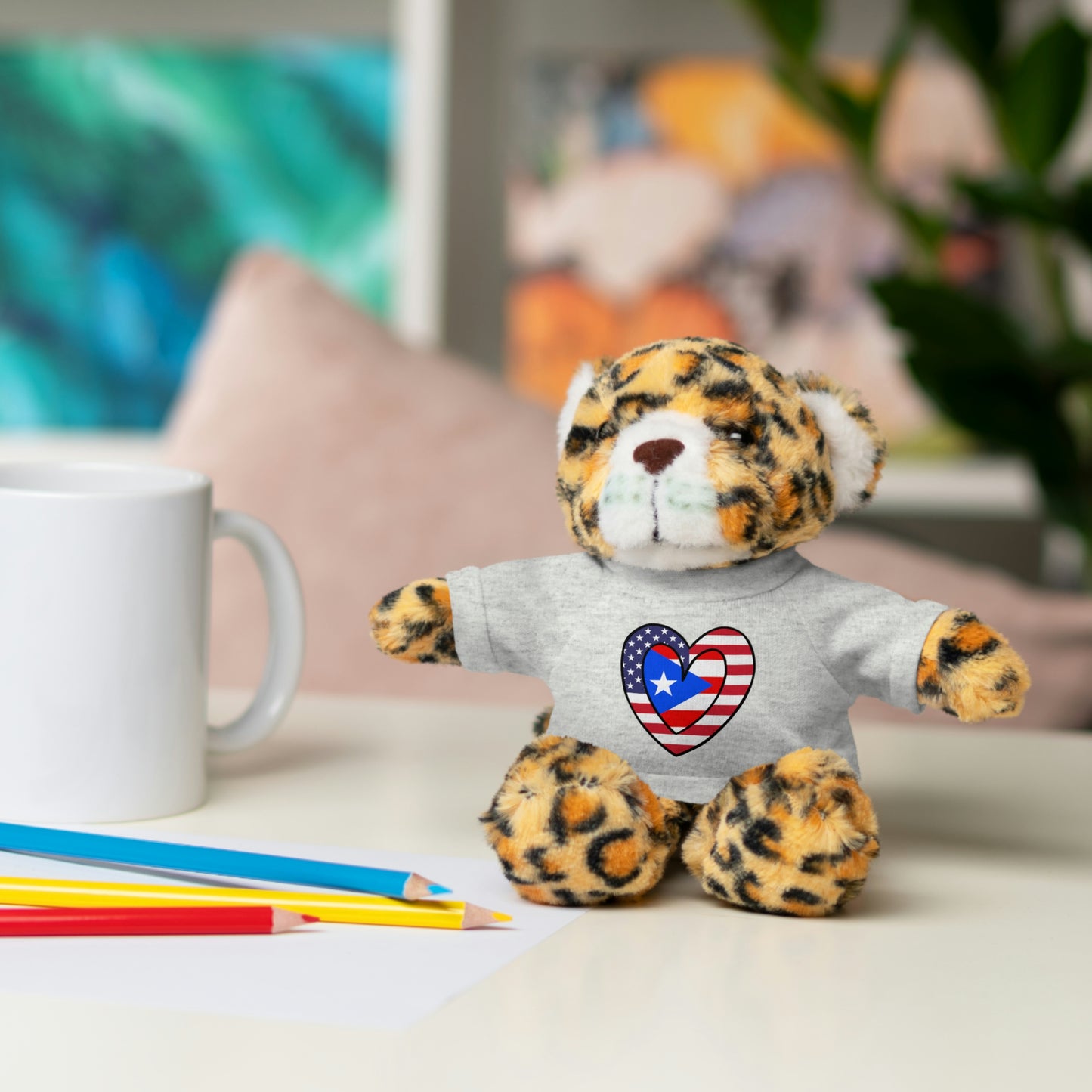 Puerto Rican American Valentines Day Gift Stuffed Animal | PR USA Flag Toy