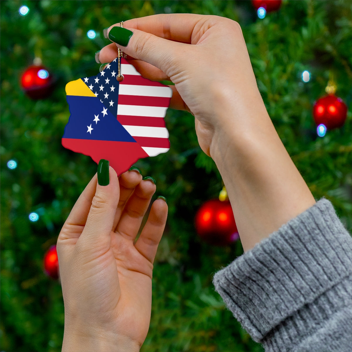 Venezuela American Flag Ceramic Ornaments | Venezuelan USA Holiday Christmas Tree