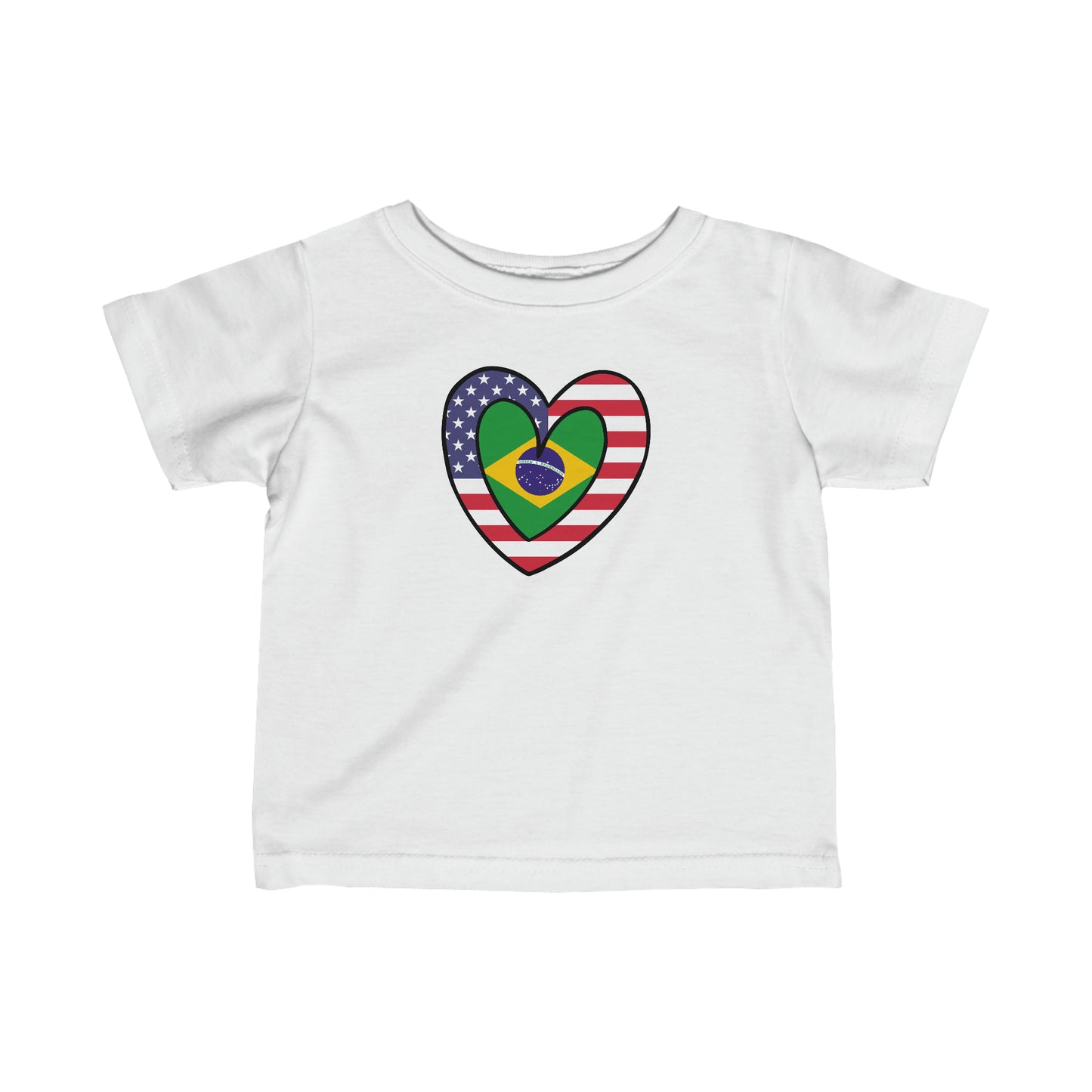 Infant Brazilian American Heart Valentines Day Gift Half Brazil USA Flag Toddler Tee Shirt