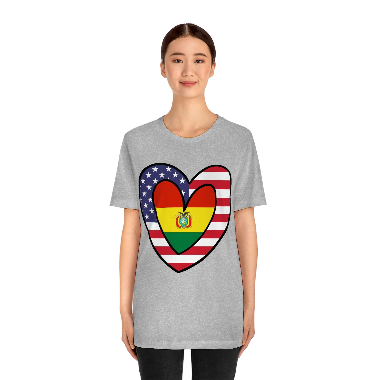 Bolivian American Heart Valentines Day Gift Tee Shirt | Half Bolivia USA Flag T-Shirt