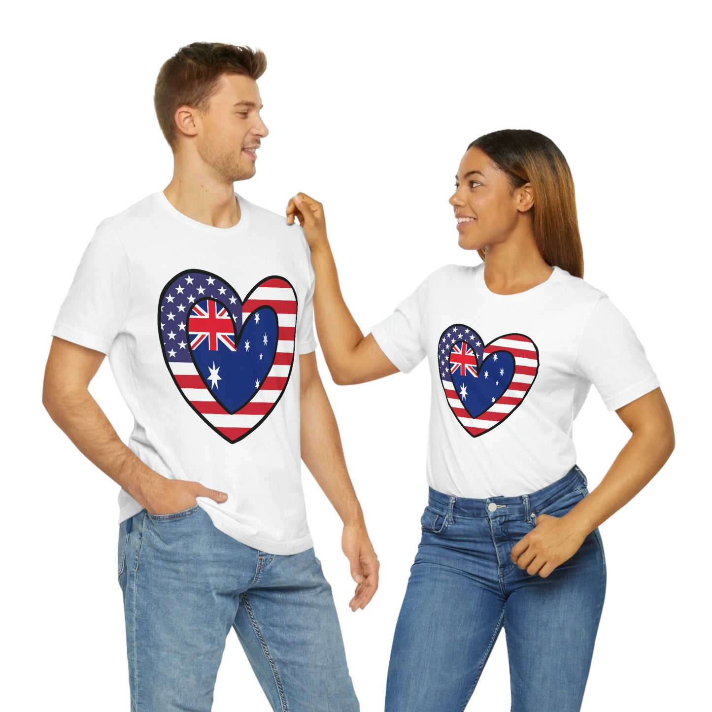 Australian American Heart Valentines Day Gift Tee Shirt | Half Australia USA Flag T-Shirt