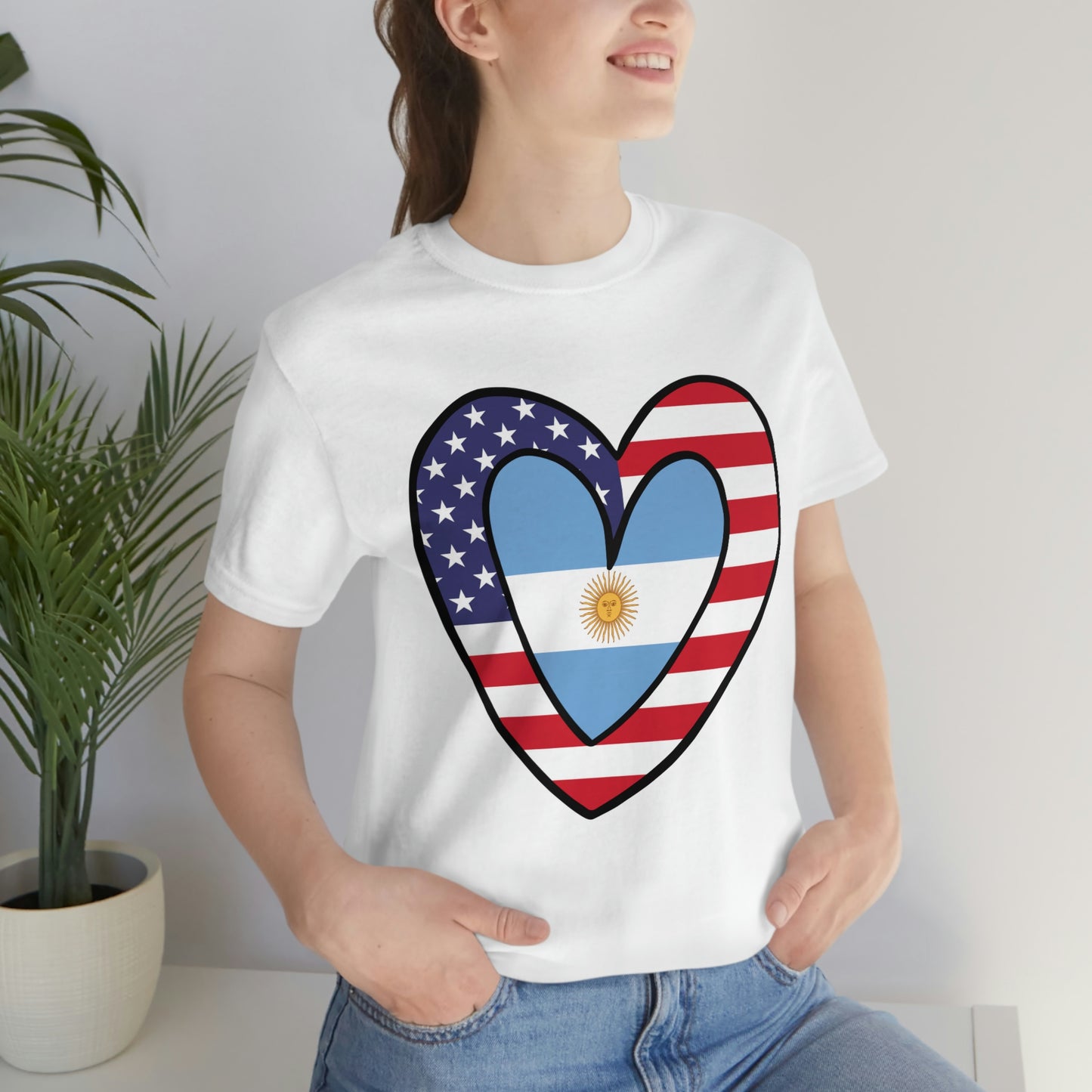 Argentinian American Heart Valentines Day Gift Tee Shirt | Half Argentina USA Flag T-Shirt