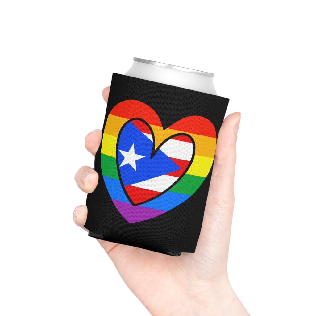 Puerto Rican Pride Rainbow Flag Heart Can Cooler | Puerto Rico Pride Month Accessory