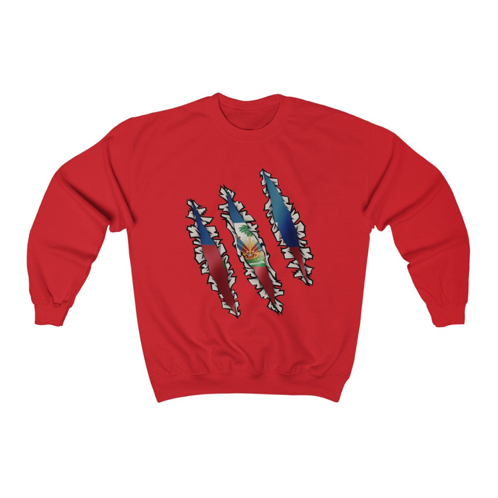 Slashed Haitian Flag Sweatshirt | Haiti Men Women Sweater Pullover