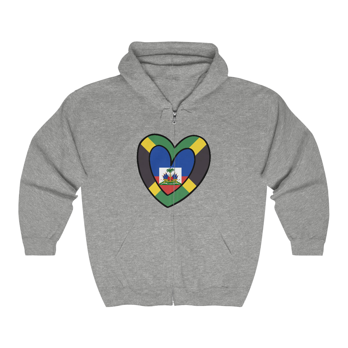 Jamaican Haitian Flag Inner Heart Jamaica Haiti  Zip Hoodie | Hooded Sweatshirt