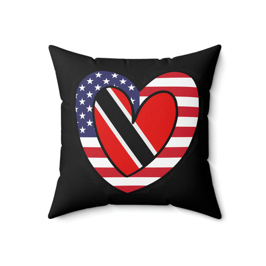 Trinidad Tobago American Heart Valentines Day Gift Half Trini USA Flag Wedding Spun Polyester Square Pillow