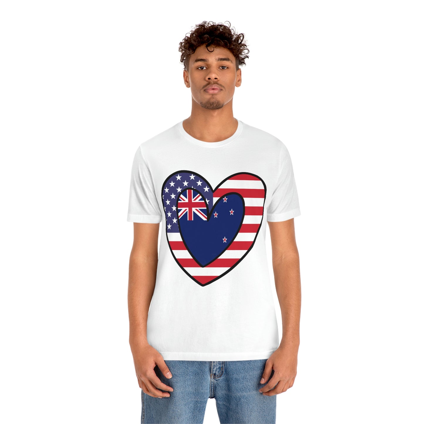 Kiwi American Heart Valentines Day Gift Tee Shirt | New Zealand USA Flag T-Shirt