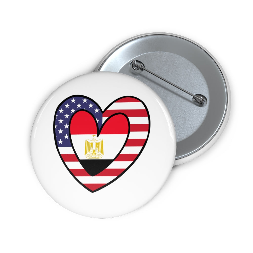 American Egyptian Flag Inner Heart Pin Button | Egypt USA