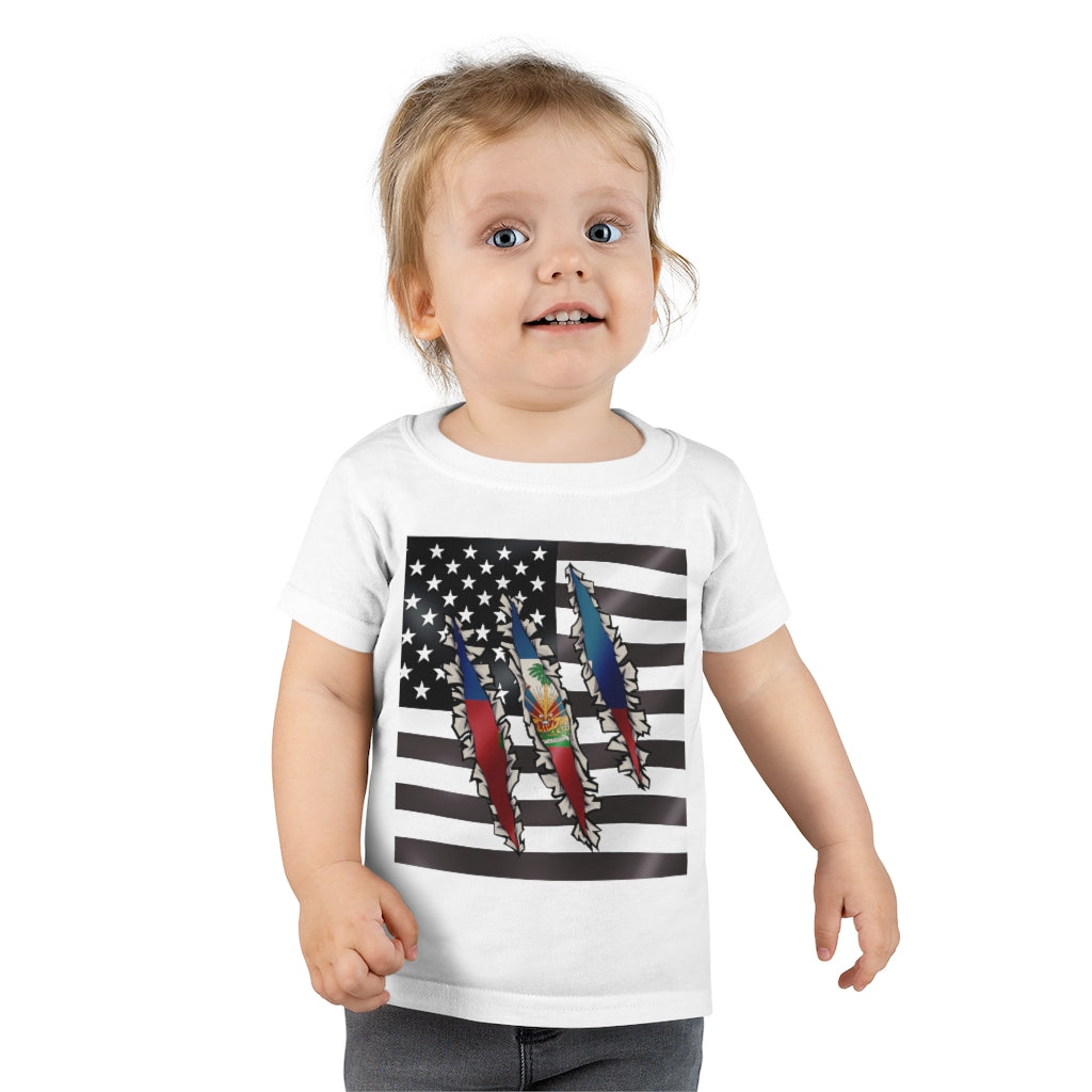 Toddler Haitian American Flag T-Shirt | Haiti Ayiti USA Boy Girl Clothes