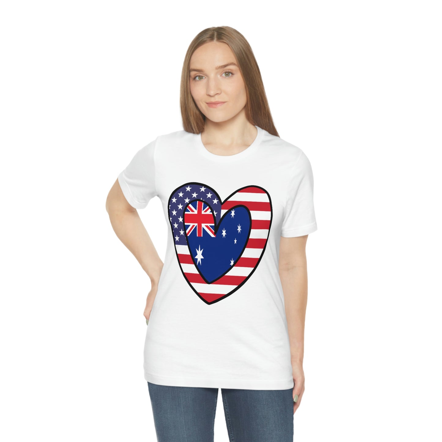 Australian American Heart Valentines Day Gift Tee Shirt | Half Australia USA Flag T-Shirt