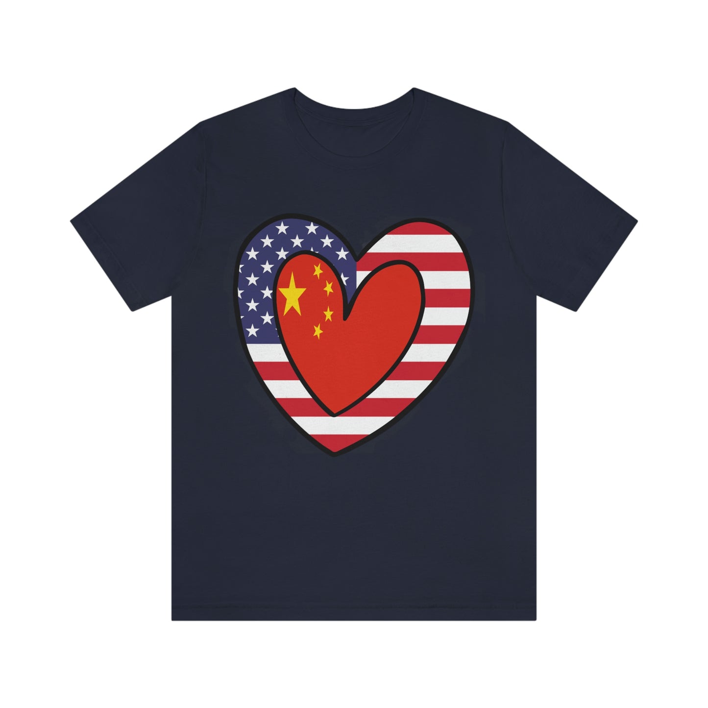 Chinese American Heart Valentines Day Gift Tee Shirt | Half China USA Flag T-Shirt