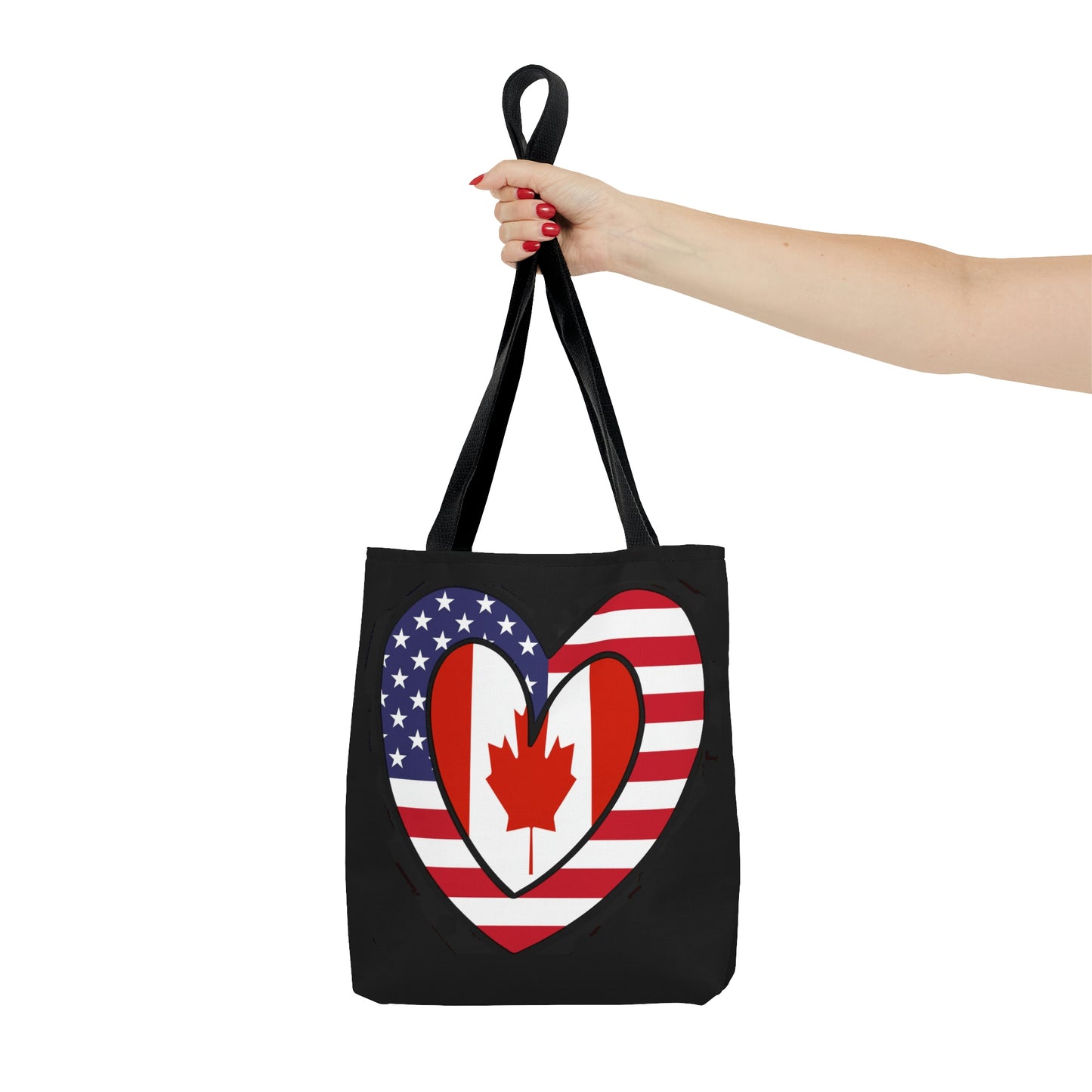 Canadian American Heart Valentines Day Gift Half Canada USA Flag Tote Bag | Shoulder Bag