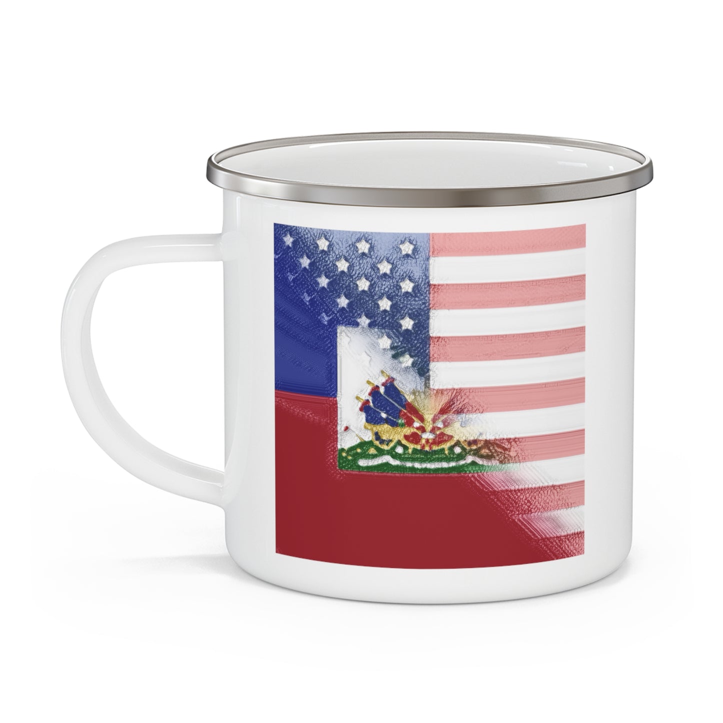 Haiti America Flag Painted | Half Haitian American Flag 12oz Enamel Mug