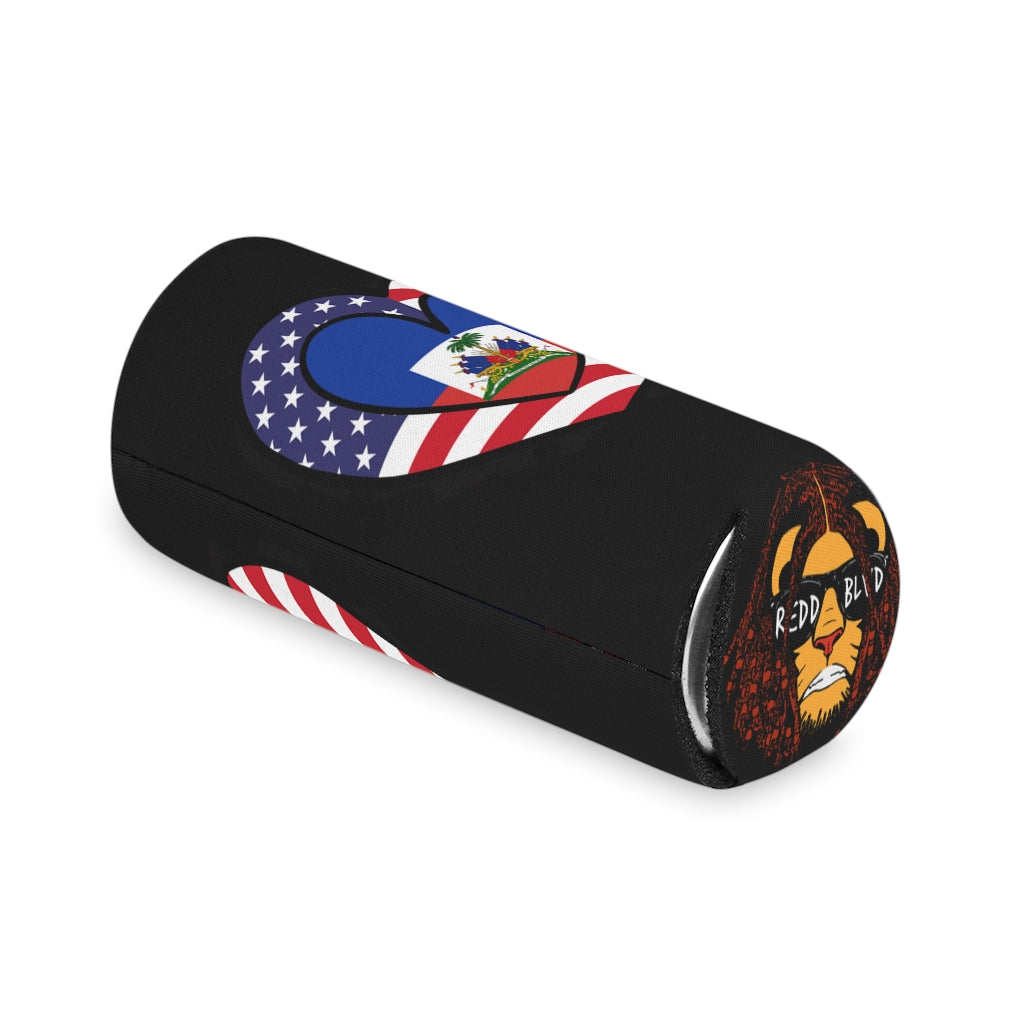 Haitian American Flag Heart Can Cooler | Haiti USA Drink Cosy