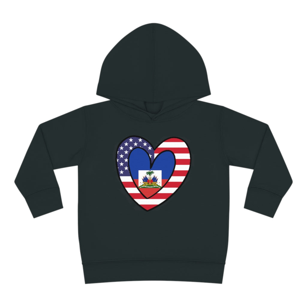 Toddler American Haitian Flag Heart Pullover Fleece Hoodie | Haiti USA