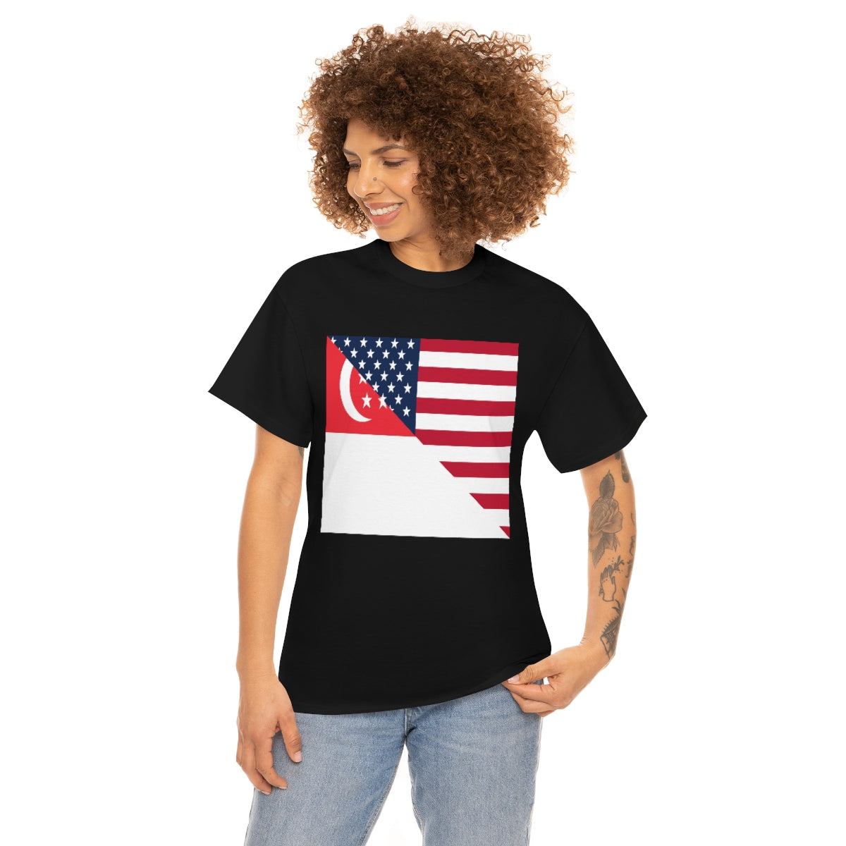 Singapore American Flag Half Singaporean USA T-Shirt | Unisex Tee Shirt