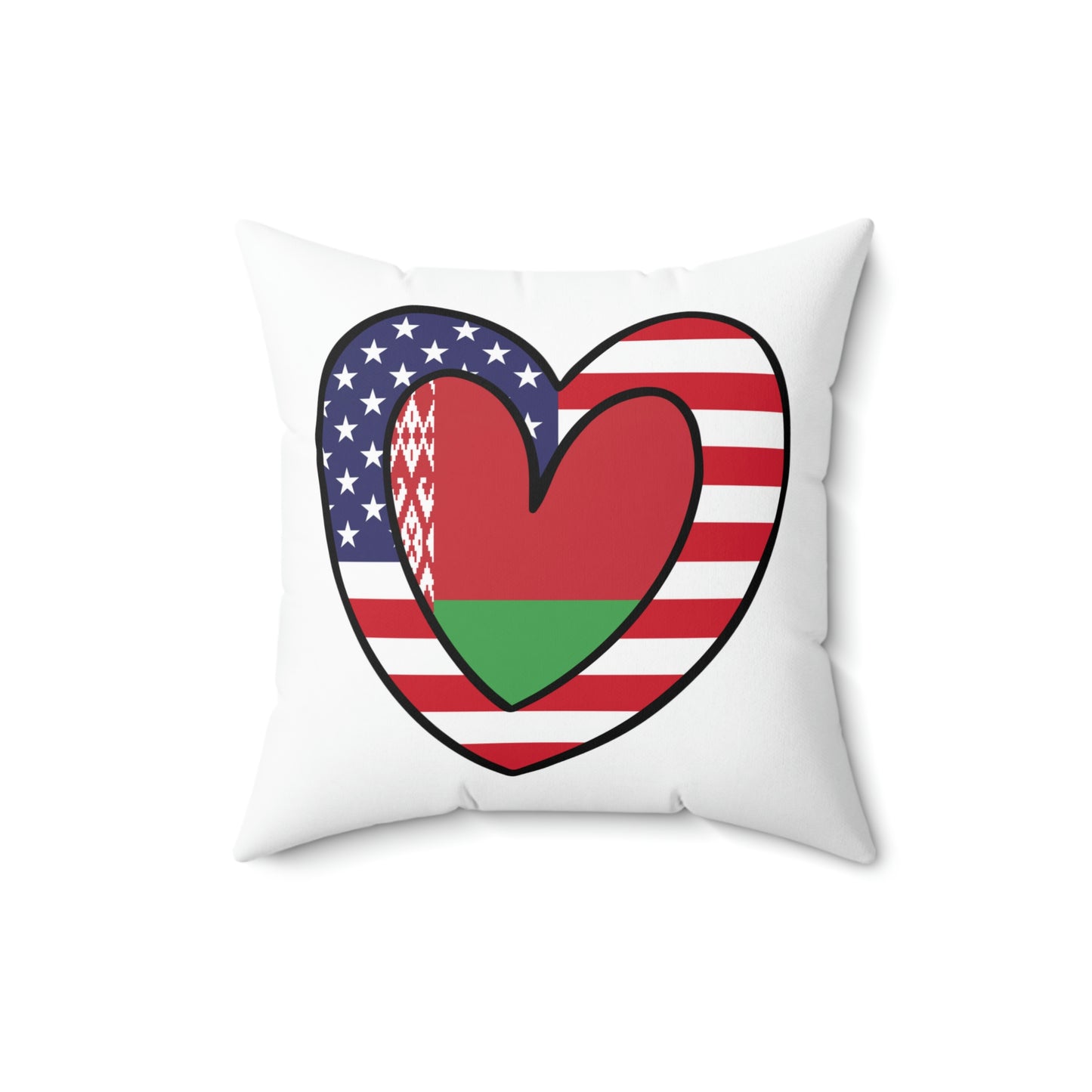 Belarusian American Heart Valentines Day Gift Half Belarus USA Flag Wedding Spun Polyester Square Pillow