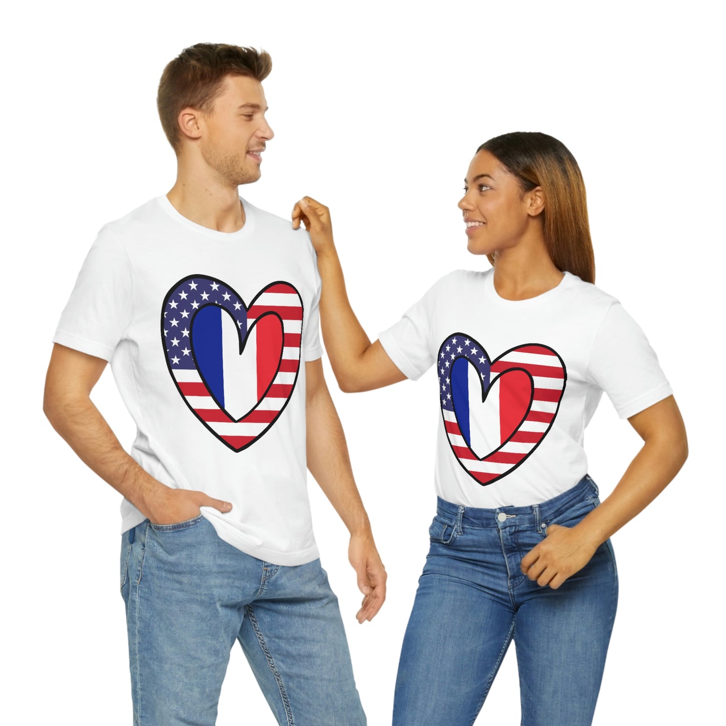 French American Heart Valentines Day Gift Tee Shirt | Half France USA Flag T-Shirt