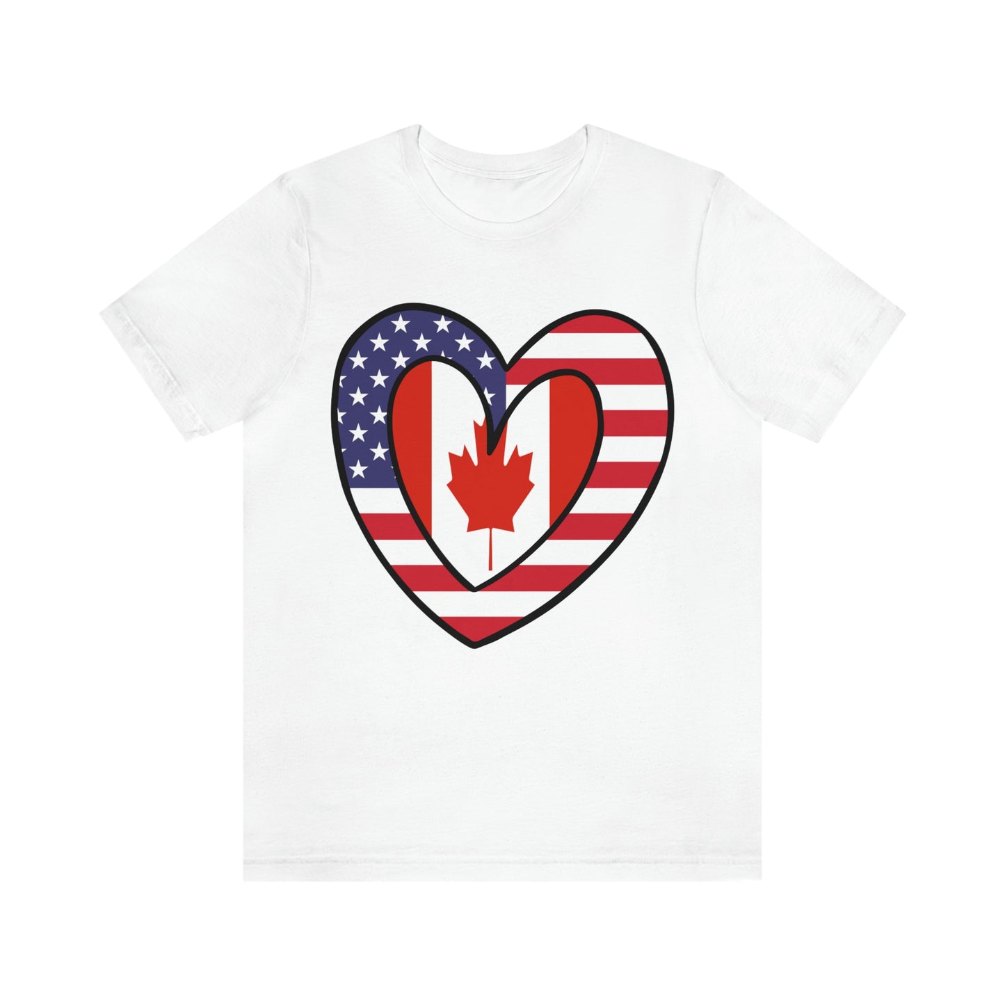 Canadian American Heart Valentines Day Gift Tee Shirt | Half Canada USA Flag T-Shirt