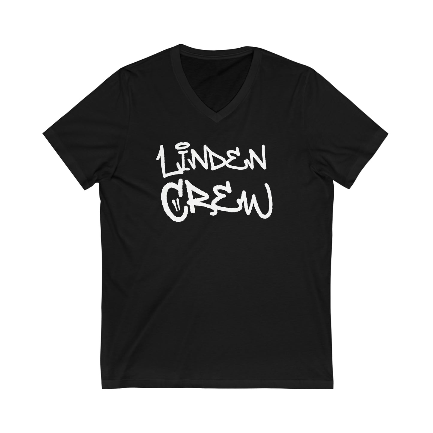 Linden Crew Funky White Text V-Neck T-Shirt | Unisex Vee Shirt