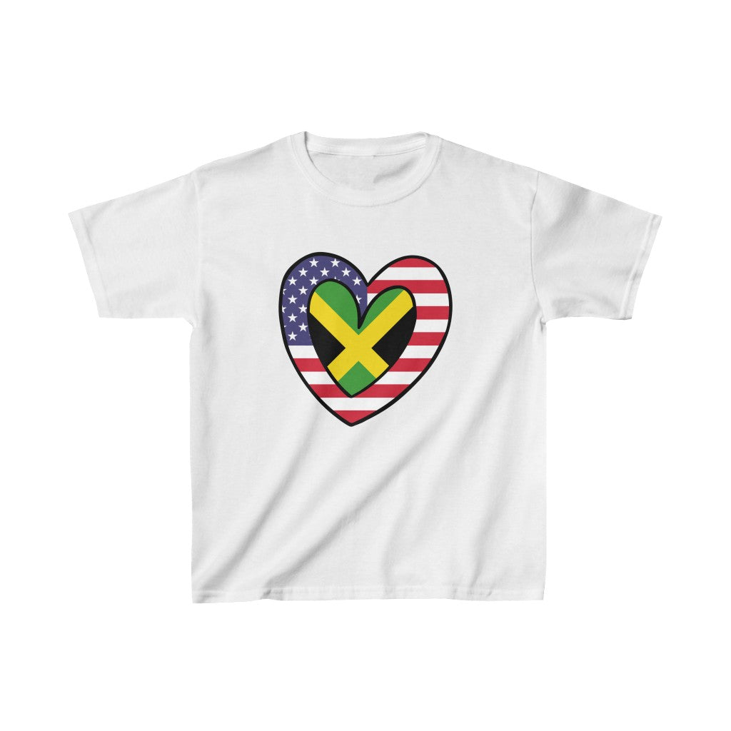 Kids American Jamaican Flag Inner Heart USA Jamaica T-Shirt | Unisex Tee Shirt