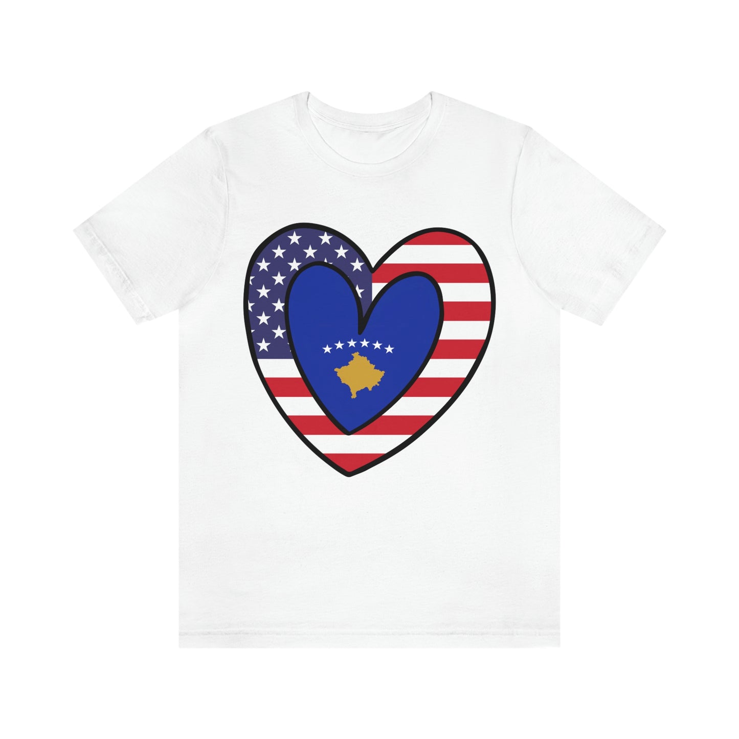 Kosovar American Heart Valentines Day Gift Tee Shirt | Half Kosovo USA Flag T-Shirt