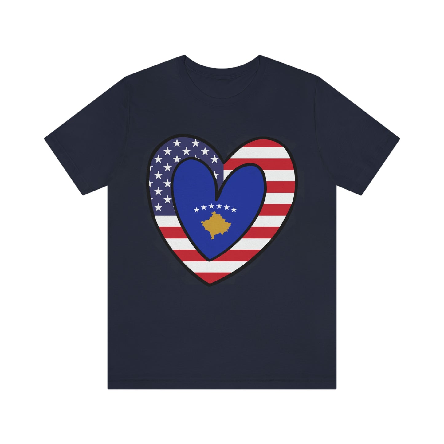 Kosovar American Heart Valentines Day Gift Tee Shirt | Half Kosovo USA Flag T-Shirt