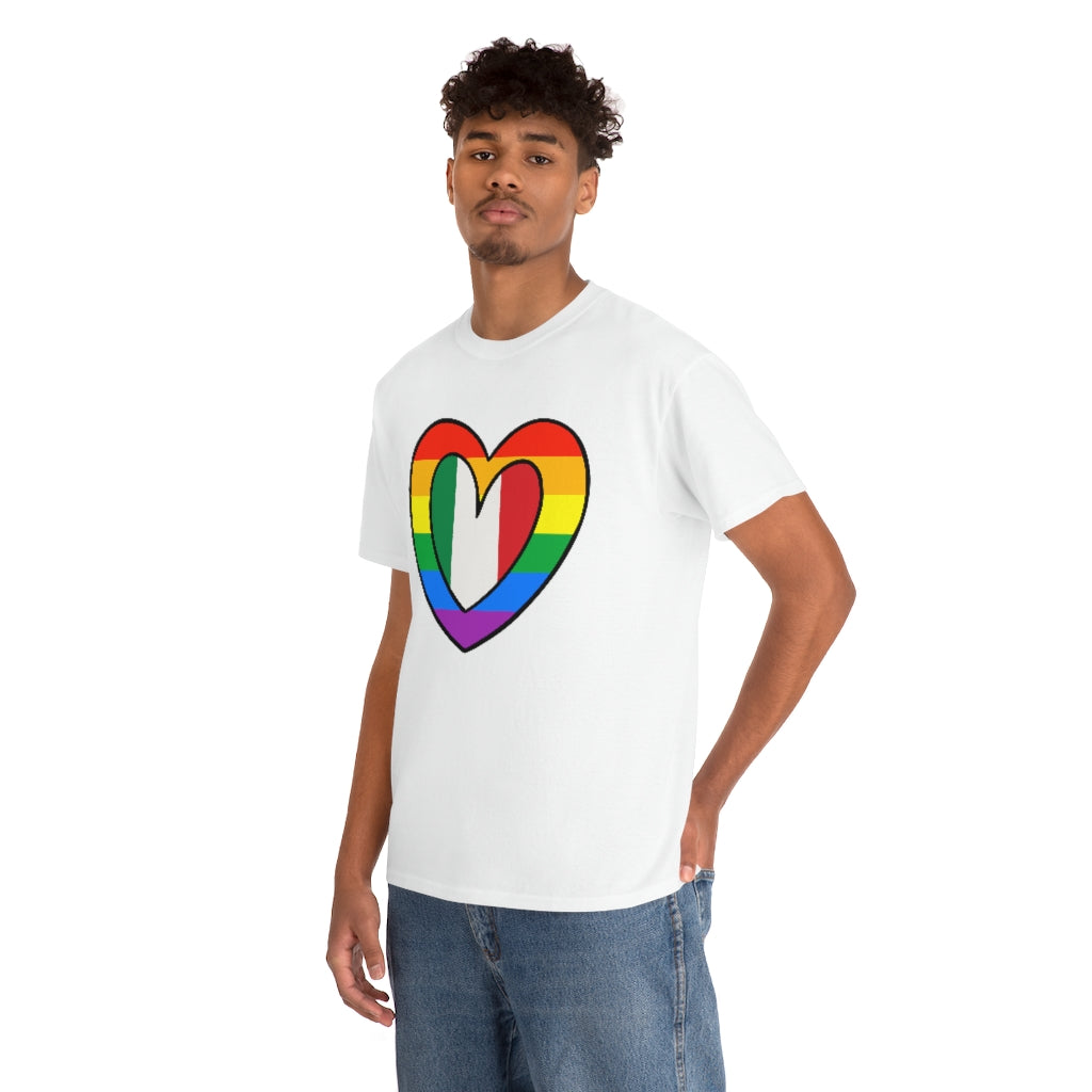 Italian Rainbow Flag Heart T-Shirt | Unisex Italy Pride Month Tee