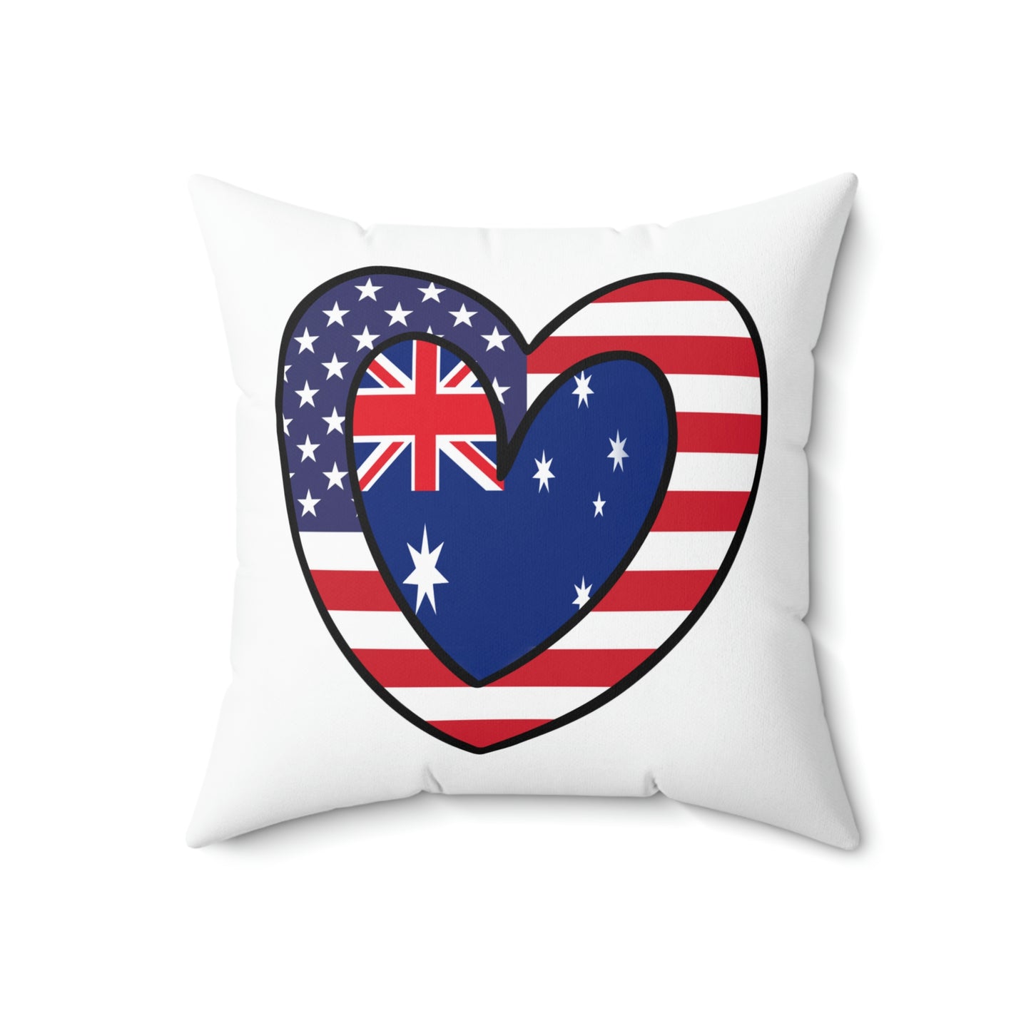 Australian American Heart Valentines Day Gift Half Australia USA Flag Wedding Spun Polyester Square Pillow