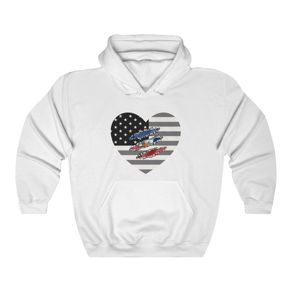 Haitian American At Heart Flag Hoodie  | Haiti USA Men Women Pullover