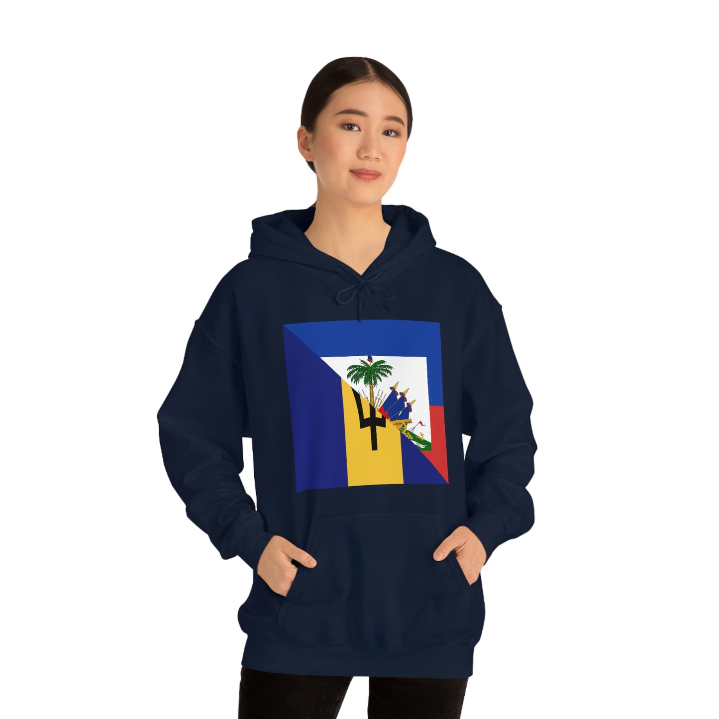 Haitian Bajan Flag Half Haiti Barbados Hoodie | Unisex Pullover Hooded Sweatshirt