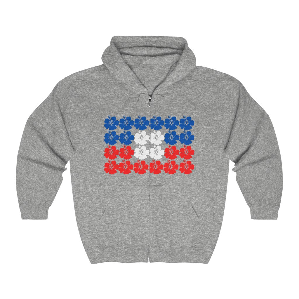 Haitian Hibiscus Flag | Haiti Flower Zip Hoodie | Hooded Sweatshirt