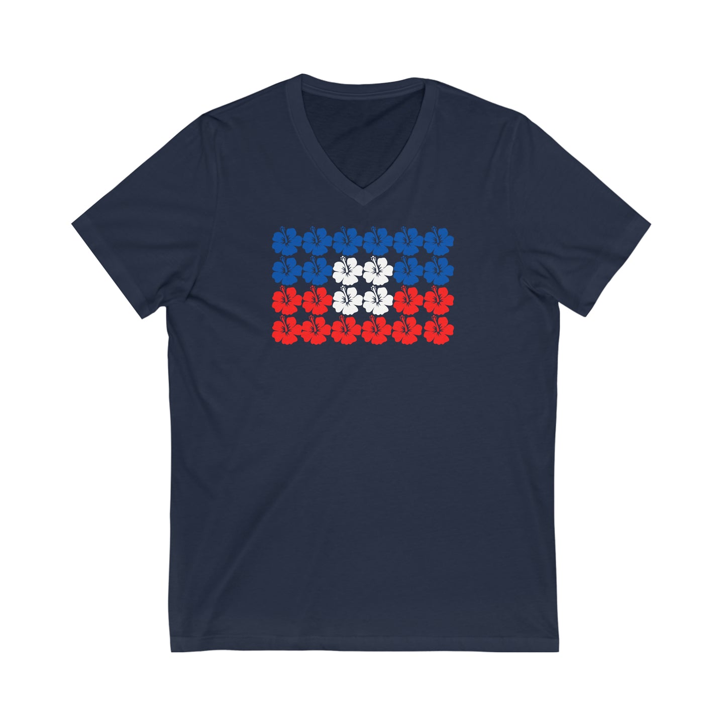 Haitian Hibiscus Flag | Haiti Flower V-Neck T-Shirt | Unisex Vee Shirt