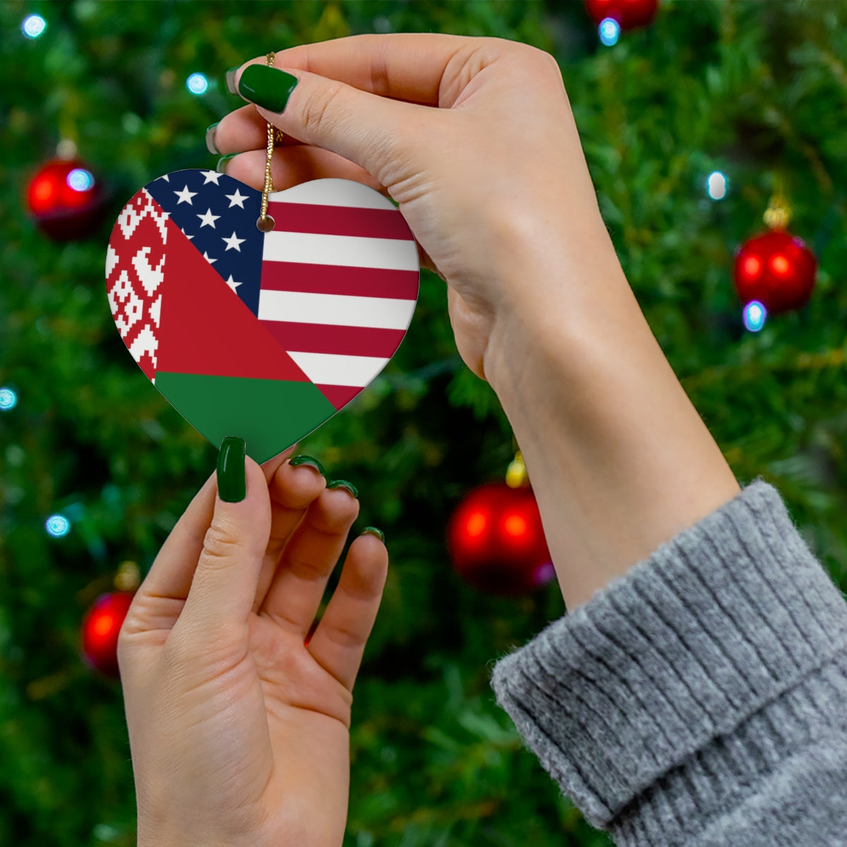 Belarus American Flag Ceramic Ornaments | Belarusian USA Christmas Tree