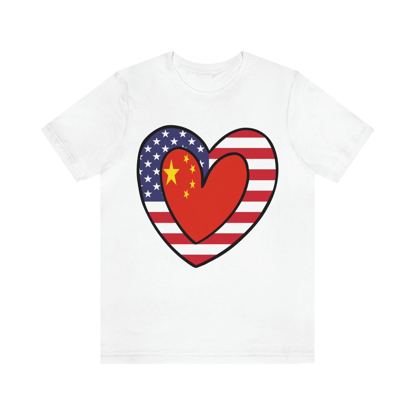 Chinese American Heart Valentines Day Gift Tee Shirt | Half China USA Flag T-Shirt