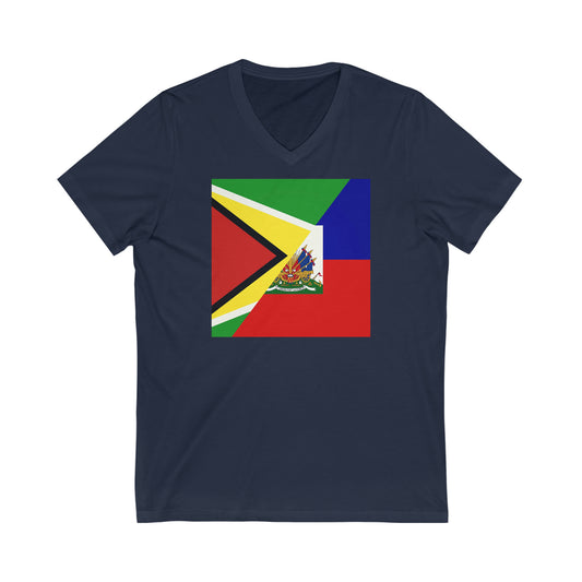 Guyanese Haitian Flag | Half Guyana Haiti Flag V-Neck T-Shirt | Unisex Vee Shirt