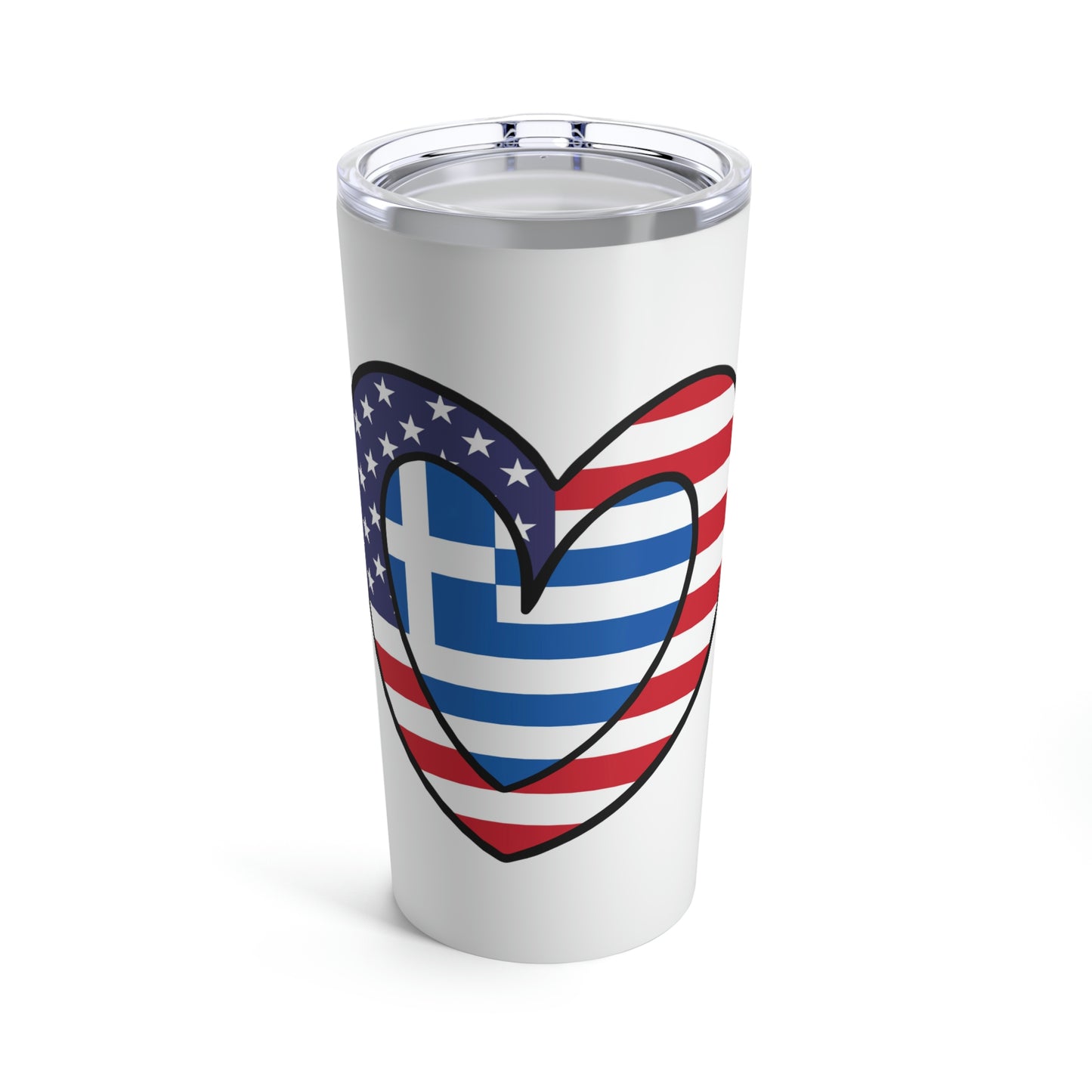 Greek American Heart Valentines Day Gift Half Greece USA Flag Tumbler 20oz Beverage Container