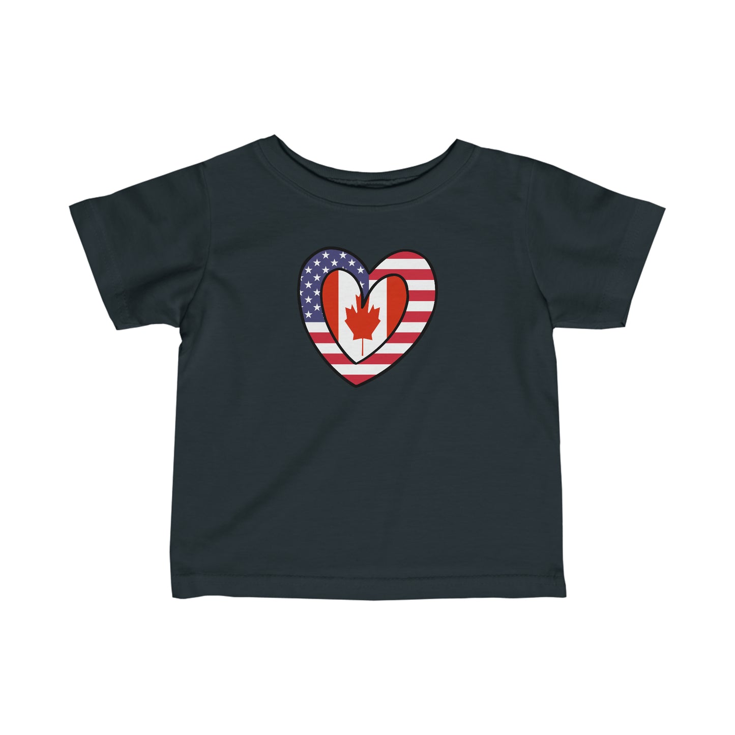 Infant Canadian American Heart Valentines Day Gift Half Canada USA Flag Toddler Tee Shirt