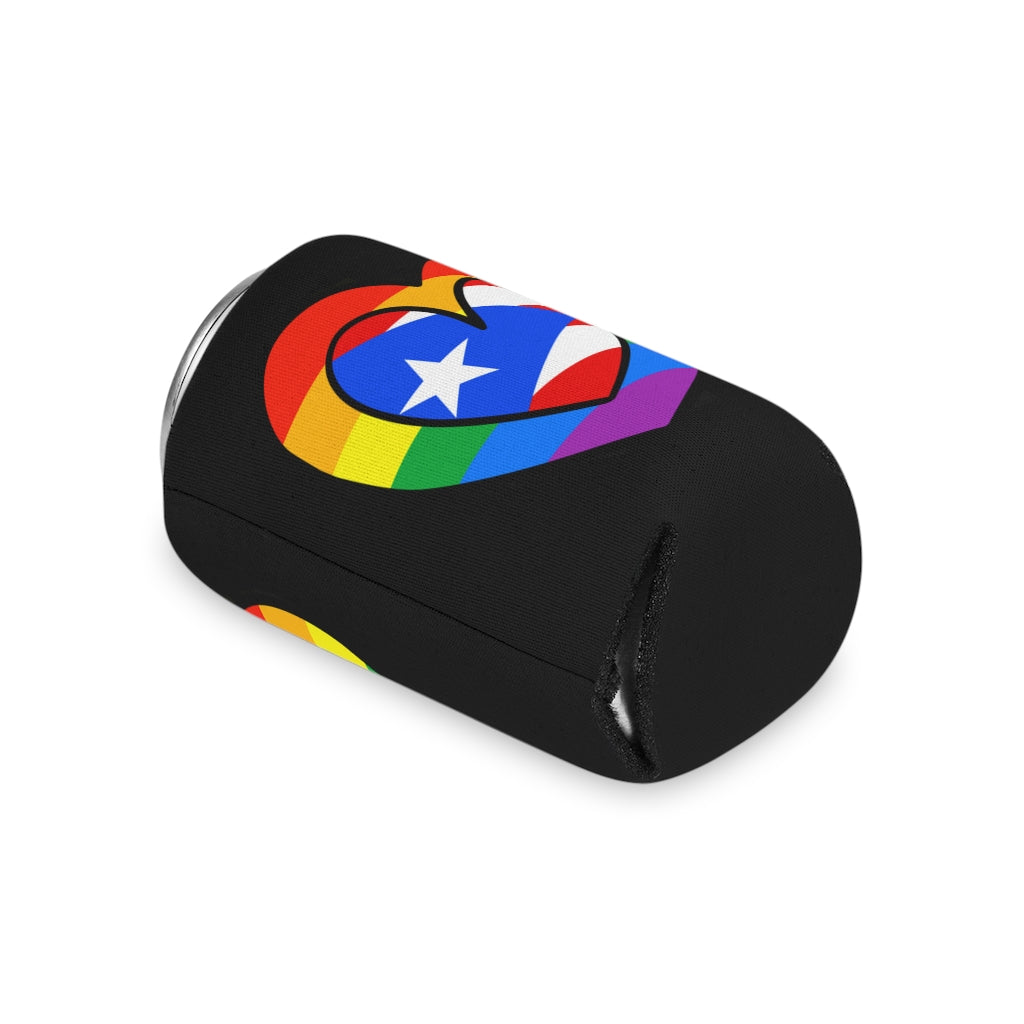 Puerto Rican Pride Rainbow Flag Heart Can Cooler | Puerto Rico Pride Month Accessory