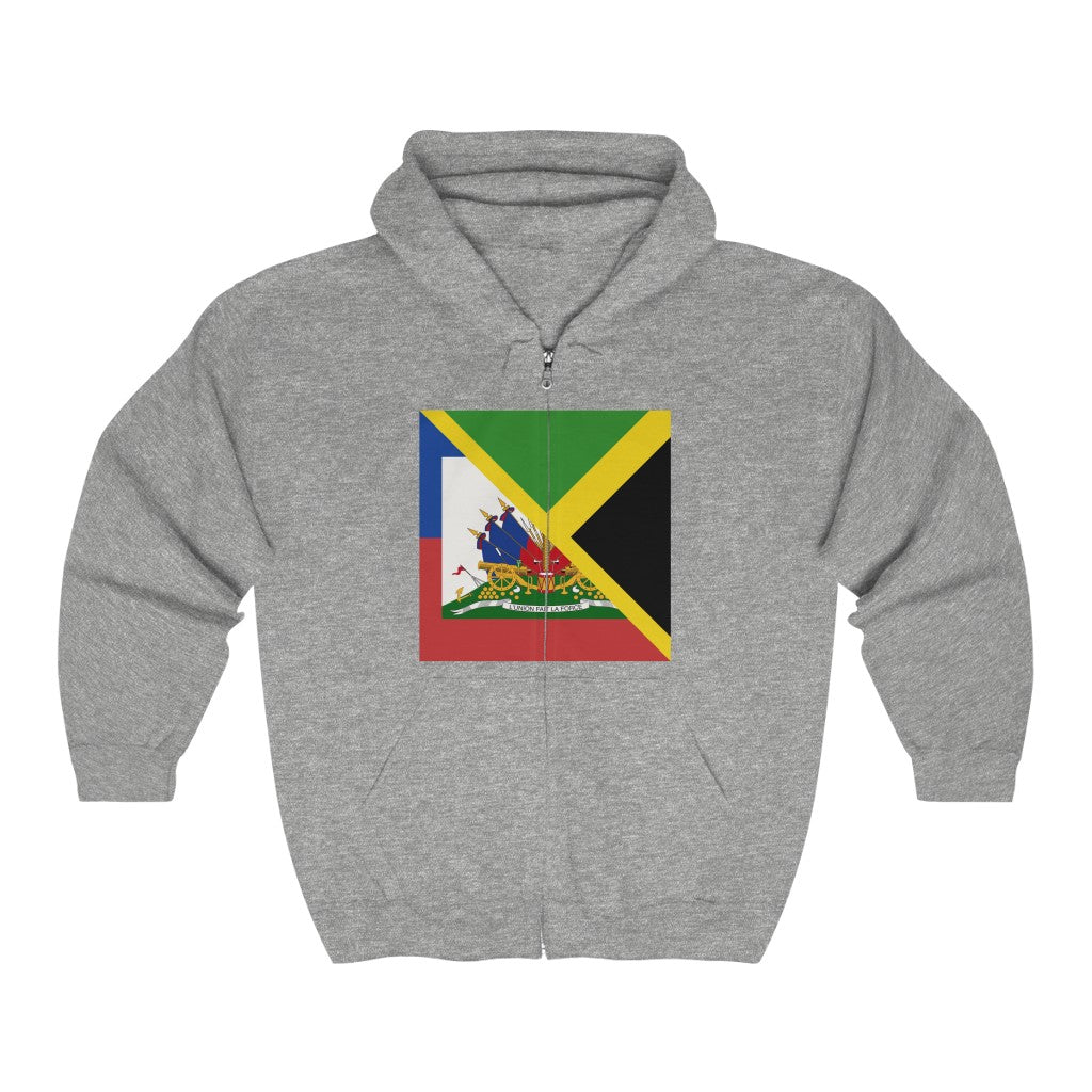 Haitian Jamaican Flag | Half Jamaica Haiti Zip Hoodie | Hooded Sweatshirt