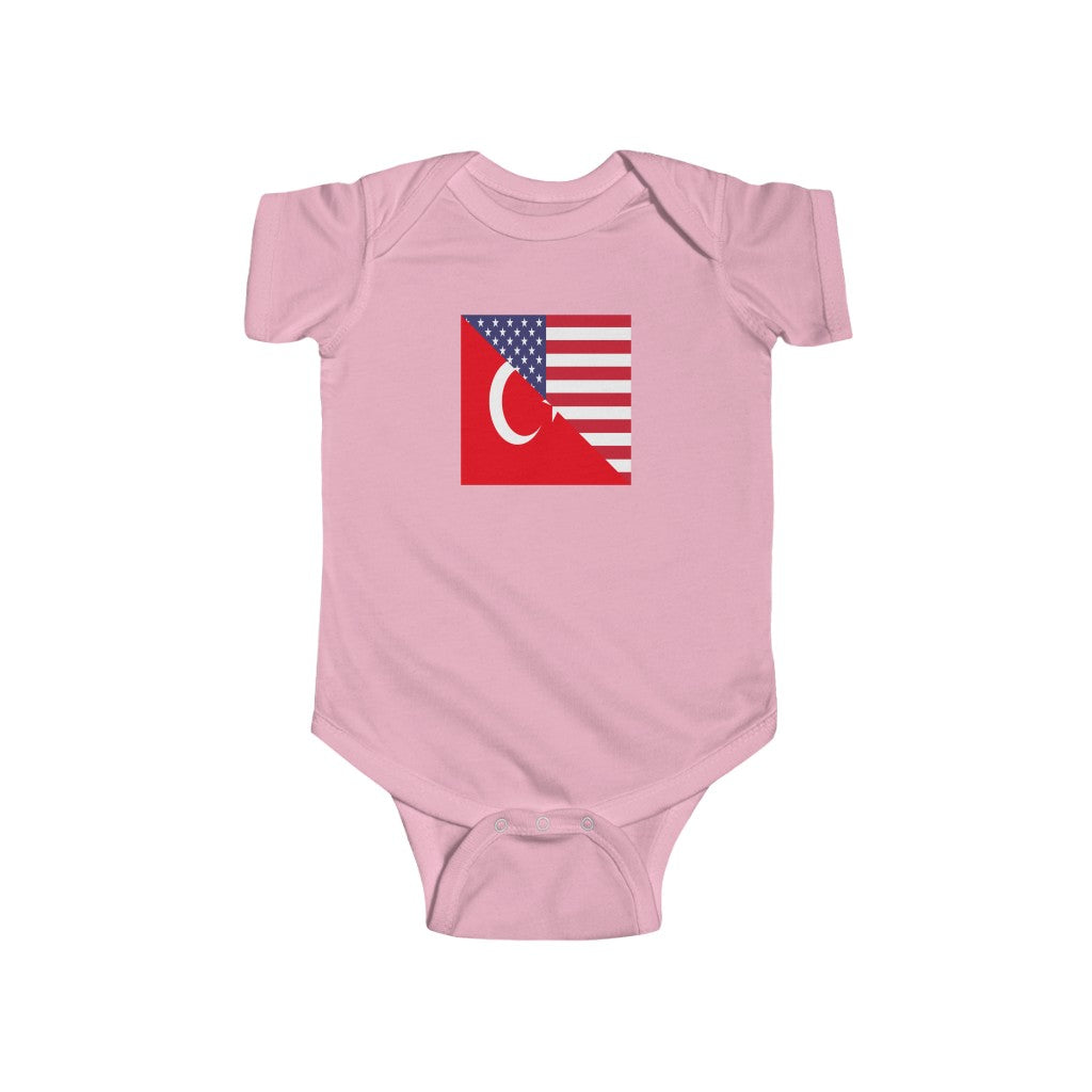 Turkish American Flag Baby Bodysuit | Unisex Turkey USA Newborn Boy Girl