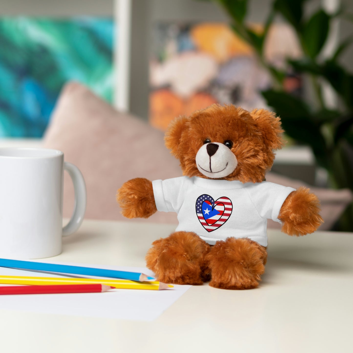 Puerto Rican American Valentines Day Gift Stuffed Animal | PR USA Flag Toy