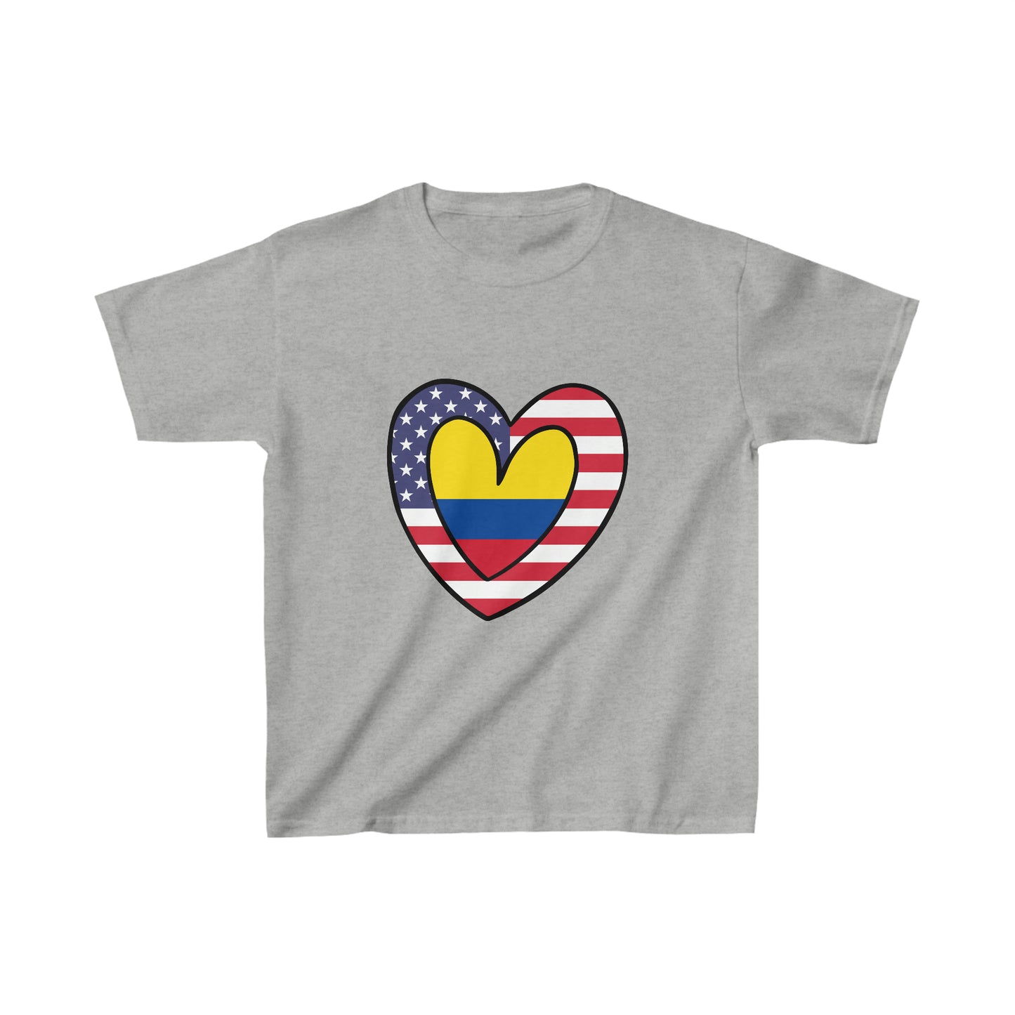 Kids Colombian American Heart Valentines Day Gift Half Colombia USA Flag T-Shirt | Unisex Tee Shirt