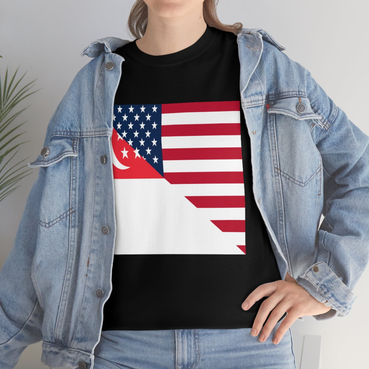 Singapore American Flag Half Singaporean USA T-Shirt | Unisex Tee Shirt